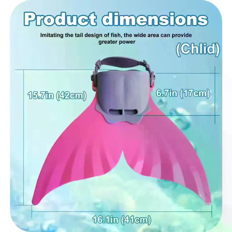 Swim Fins - ครีบซิลิโคนรูปทรงนางเงือกสำหรับฝึกว่ายน้ำและชายหาด ครีบแข็งพร้อมด้ามจับกันลื่น 3 จุด อุปกรณ์คอสเพลย์สำหรับเด็ก ปรับขนาดได้
